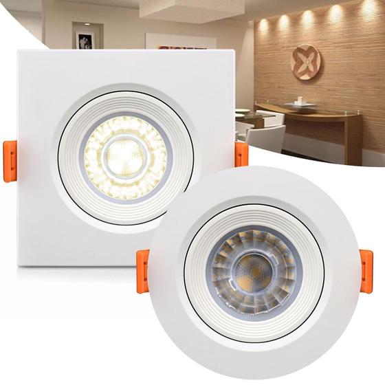 Imagem de Kit 10 Spot Led Quadrado Redondo Embutir Direcionável Cob 3w