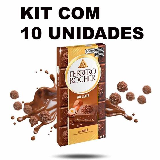 Imagem de Kit 10 Tablete Ferrero Rocher Chocolate Ao Leite 90g Ferrero