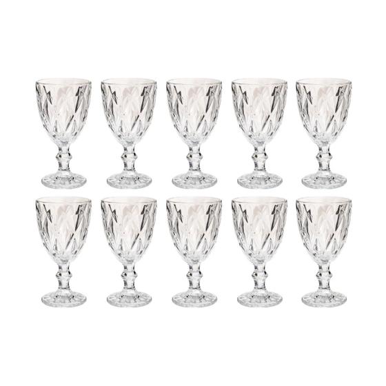 Imagem de Kit 10 Taça Diamante Bico De Jaca Vidro Transparente 300ml