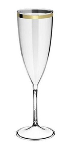 Imagem de Kit 10 Taças Champanhe com borda dourada Acrílico 170ml