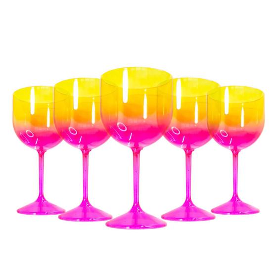 Imagem de Kit 10 Taças de Gin Acrílico Cristal 450ml  Pink / Amarelo Para Casamento Aniversário Festa de 15 anos Batizado