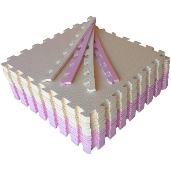 Imagem de Kit 10 Tatame Tapete EVA Rosa Claro e Creme 50x50x2cm 20mm