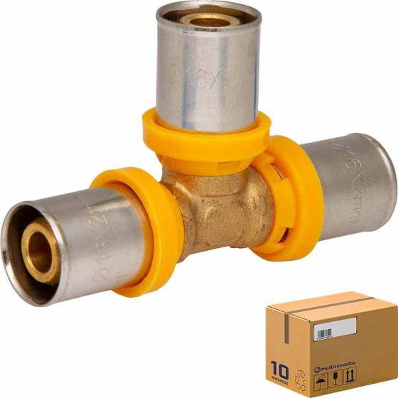 Imagem de Kit 10 Tee Multicamadas PEX GÁS Regular 16mm