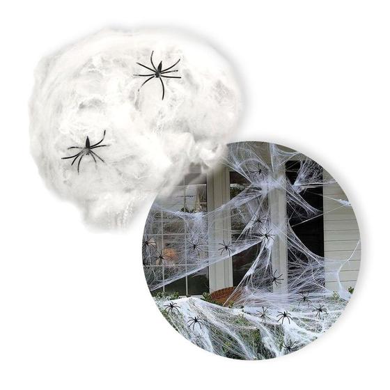 Imagem de Kit 10 Teias de Aranha para Decoração Halloween + 20 Aranhas