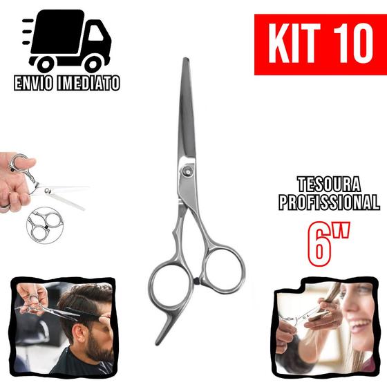 Imagem de Kit 10 Tesoura Cabeleireiro Profissional 6" Aço Inoxidável Barbearia e Salão