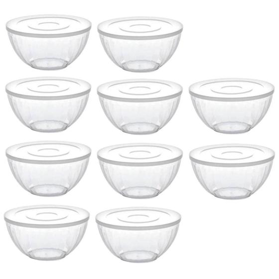 Imagem de Kit 10 Tigelas Bowl 2,4Lts Transparente  22,5x11Cm Com Tampa