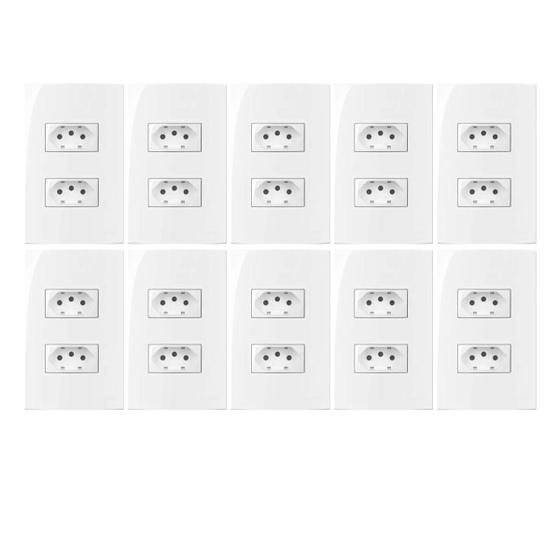 Imagem de Kit 10 Tomada Dupla 10 Amperes Completa Luxuosa 4x2 250v