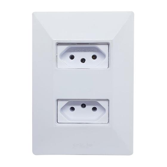 Imagem de Kit 10 Tomada Dupla 2p+t 10A Com Placa Espelho Branco Bivolt 127v e 250v Linha Dubai