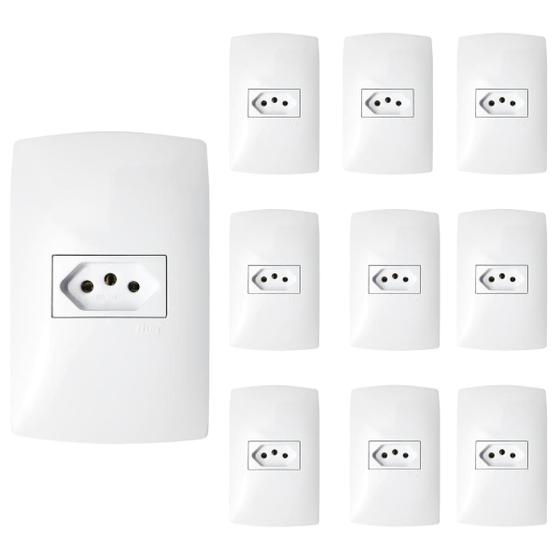 Imagem de Kit 10 Tomada Simples 10a 4x2 Linha Home Branco Com Placa Blux