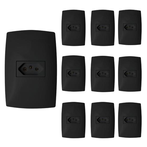 Imagem de Kit 10 Tomada Simples 10a Home Grafite Fosco Com Placa 4x2 Blux
