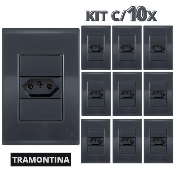 Kit 10 Tomada Simples 10A Tramontina Liz Grafite Menor preço em Kit 10 Tomada Simples 10A Tramontina Liz Grafite