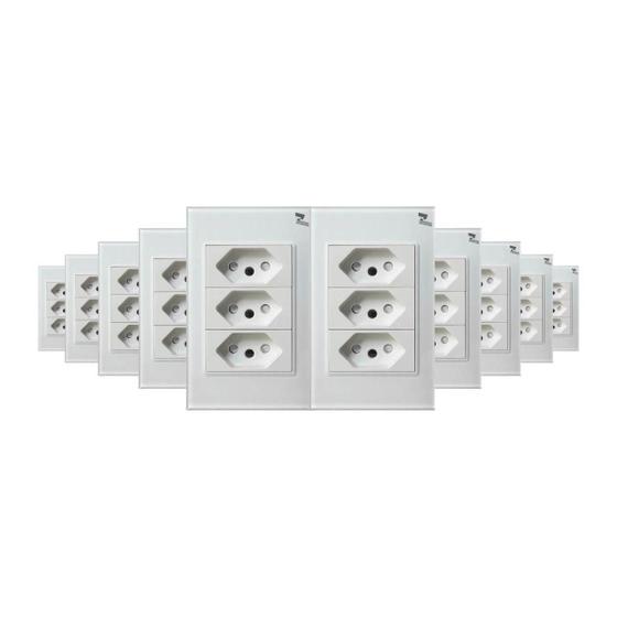 Imagem de Kit 10 Tomada Tripla 3 Entradas 2p+t 10/20 Branco Temperado