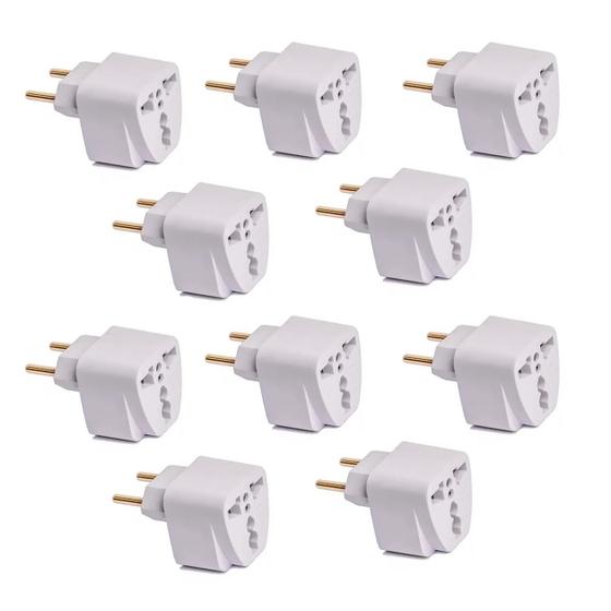 Imagem de Kit 10 Tomadas Adaptador Universal Múltiplas Entradas 2 Pino Elétricos Compatibilidade P/ Ambientes Externos e Internos