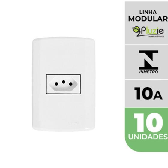 Imagem de Kit 10 Tomadas Simples 10A Pluzi Modular Pluzie 4x2 Branca