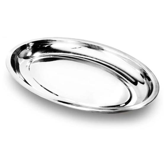 Kit 10 Travessa Bandeja Oval Inox 29 cm Restaurante Porção Menor preço em Kit 10 Travessa Bandeja Oval Inox 29 cm Restaurante Porção