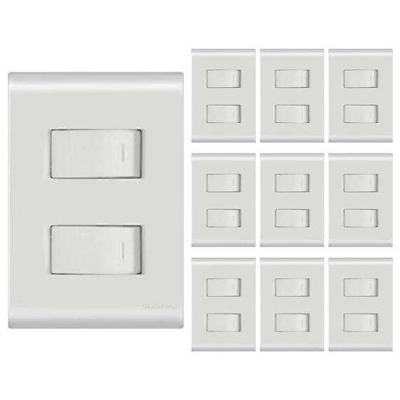 Imagem de Kit 10 un. Interruptor Simples 2 teclas com placa 4x2 Liz Tramontina