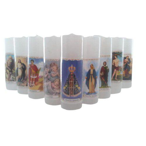 Imagem de Kit 10 und Velas Votivas 7 Dias Brancas Imagens de Santos Católicos - 260 gr cada