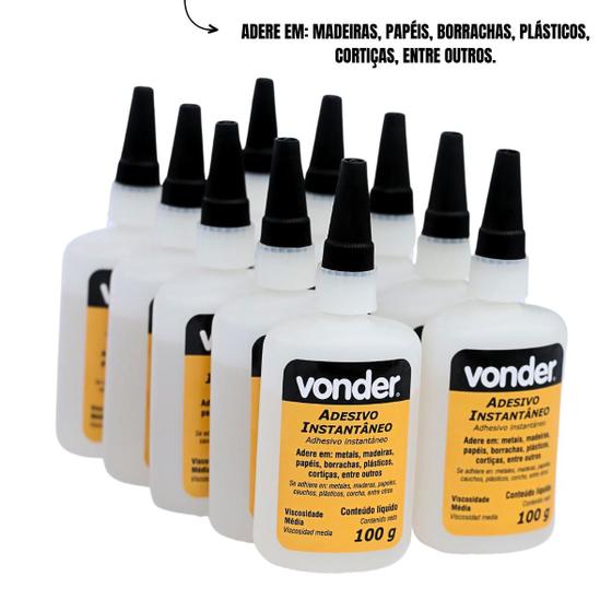 Imagem de Kit 10 Unidades Adesivo Instantaneo 100gr Vonder Cola Secagem Rápida