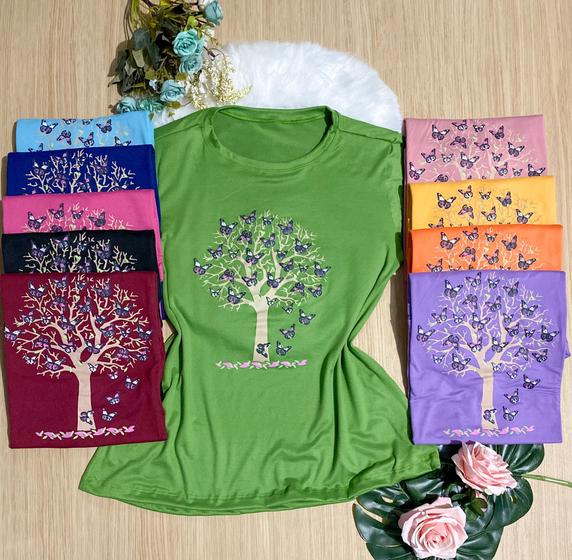 Imagem de kit 10 unidades Camiseta blusa feminina muito barato preço atacado estampada cores variadas