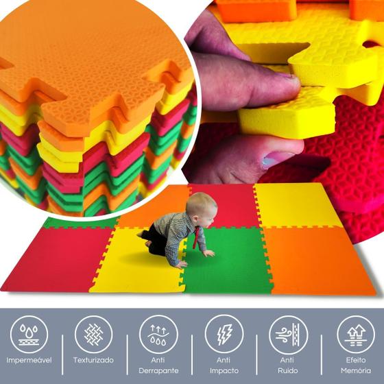 Imagem de Kit 10 Unidades de Tatame Tapete Infantil de Encaixe em EVA para Bebe Infantil Criança 50 X 50cm Altura de 10mm + 20 Bordas