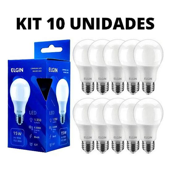 Imagem de Kit 10 Unidades Lâmpada Led Bulbo Elgin 15w 6500k