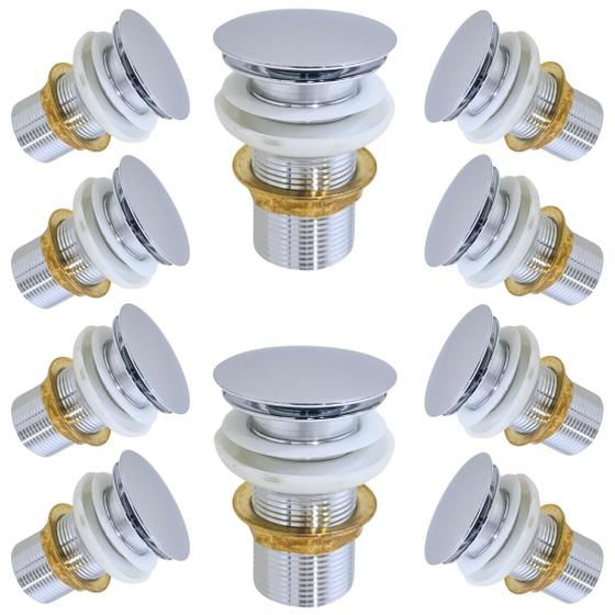 Imagem de Kit 10 Válvula Ralo Click 1.1/4 Metal P/ Pia e Cuba Cromada