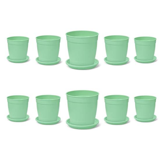 Imagem de Kit 10 Vasos + 10 Pratos Jardim 1,7 Litros Verde Nutriplan