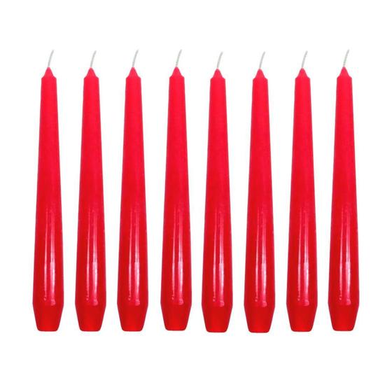 Imagem de Kit 10 Velas Castiçal Vermelha Lisa 20 Cm Namorados Natal