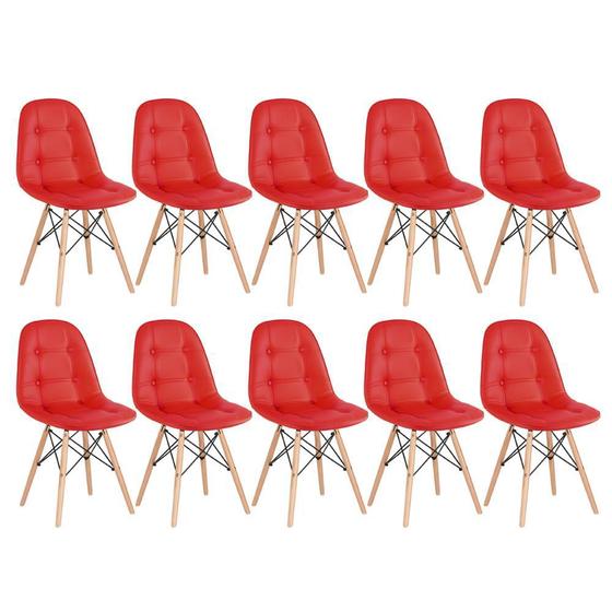 Imagem de KIT - 10 x cadeiras estofadas Eames Eiffel Botonê - Base de madeira clara