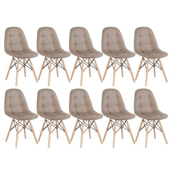 Imagem de Kit - 10 X Cadeiras Estofadas Eames Eiffel Botonê - Base De Madeira Clara - Nude