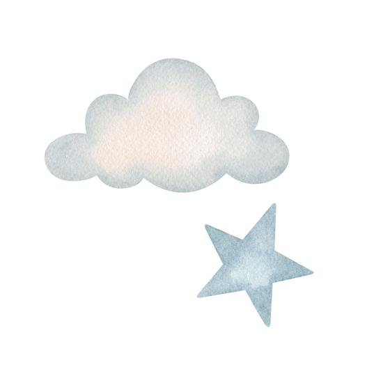 Imagem de Kit 100 Adesivos De Parede Infantil Nuvens Estrelas Bebê Aquarela Azul