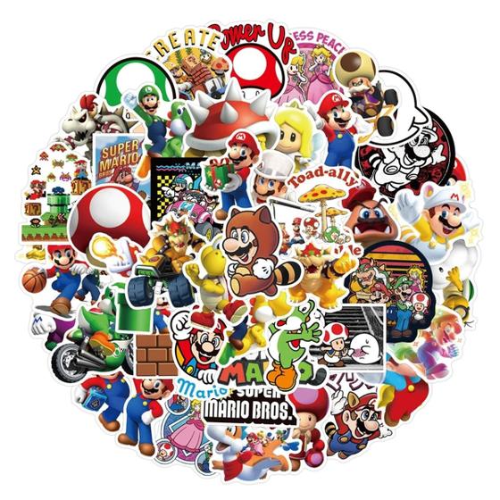 Imagem de Kit 100 Adesivos Sticker Super Mario Bros World Luigi Peach Yoshi Toad Bower Prova D'água