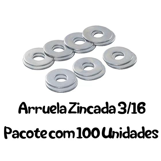Imagem de Kit 100 Arruelas lisa zincada 3/16 L.g.steel