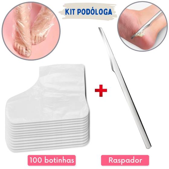 Kit 100 Bota Plástica Descartável + Raspador Espátula Bisturi Pés ...