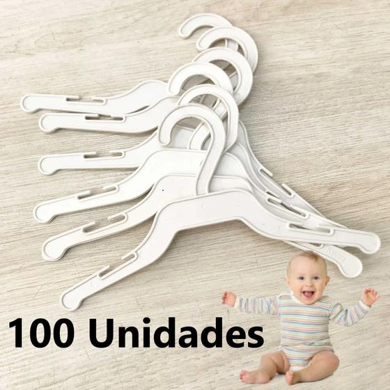Imagem de Kit 100 Cabide(s) Roupa Roupinha Bebê Menino Menina Infantil Baby Customização Reutilizável