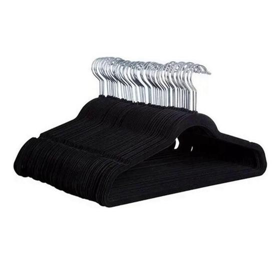Imagem de Kit 100 Cabides De Veludo Slim Antideslizante Ultrafino Para Roupa