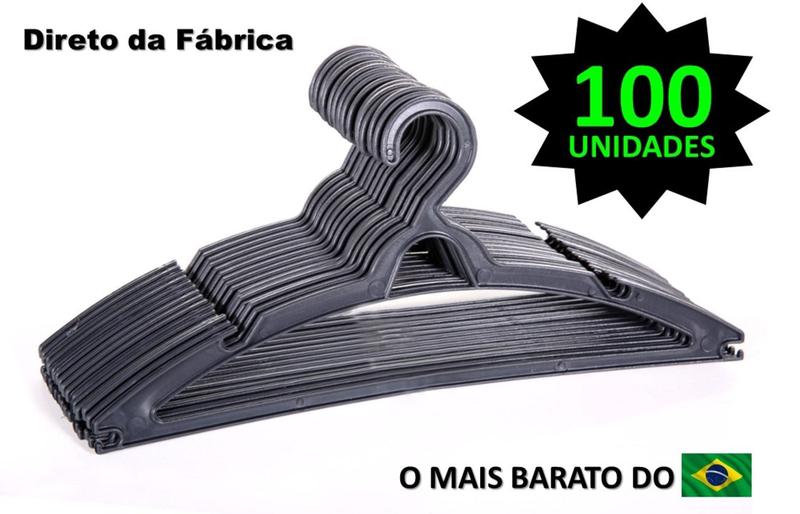 Imagem de Kit 100 Cabides Preto Reforçado Envio Imediato