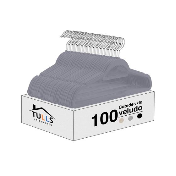 Imagem de Kit 100 Cabides Slim de Veludo Antideslizantes Cinza