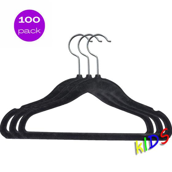 Imagem de Kit 100 Cabides Veludo Infantil Slim Ultrafino Preto