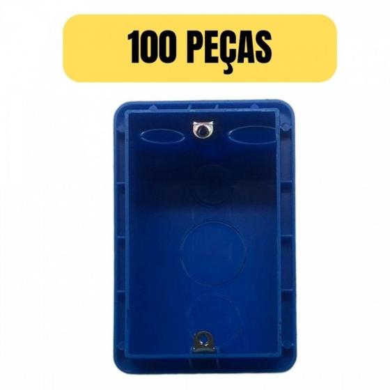 Imagem de Kit 100 caixa de luz embutir 4x2 pvc alvenaria azul peesa