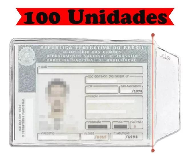 Imagem de Kit 100 Capinhas Protetoras CNH com Aba Tamanho 6,5x9cm Transparente para Proteção de Documentos ACP