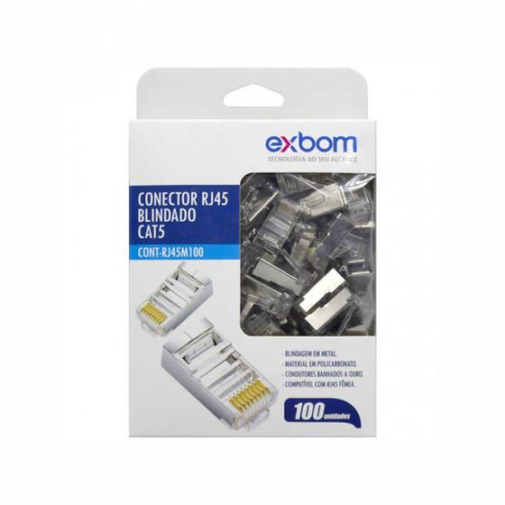 Imagem de Kit 100 Conector Blindado Rj45 Cat5E Gigabit Exbom