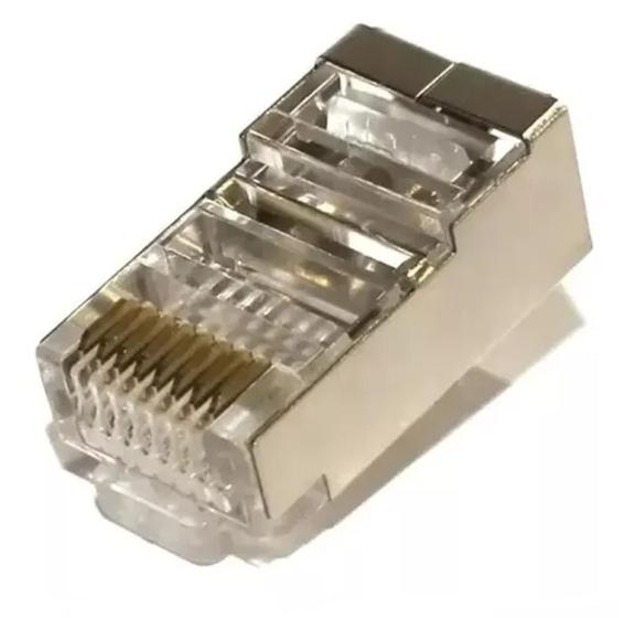 Imagem de Kit 100 Conector Blindado Rj45 Macho Cat5e Cabo Rede 8 Vias