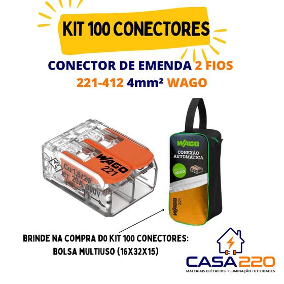 Imagem de Kit 100 conectores de emenda 2 fios 221-412 4mm² WAGO