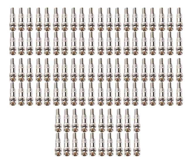 Imagem de Kit 100 Conectores Plug BNC Macho com Mola de parafuso