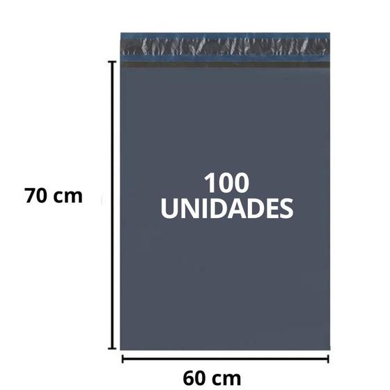 Imagem de Kit 100 Envelope Seguranca Cinza L.70Cm X A.60Cm + 3Cm Aba X