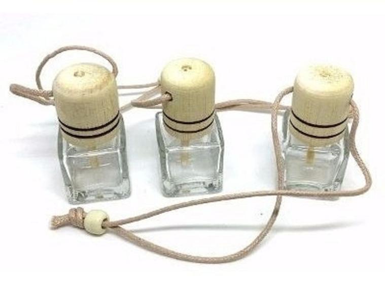 Imagem de Kit 100 frascos de vidro quadrado 9ml com tampa madeira sem furo para aromatizador