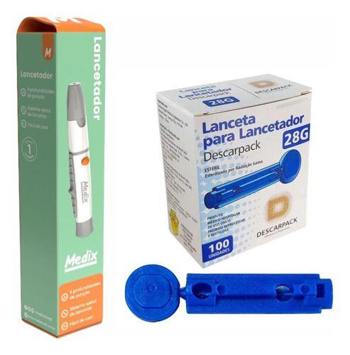 Imagem de Kit 100 Lancetas E Caneta Lancetadora Glicose Diabetes Medix