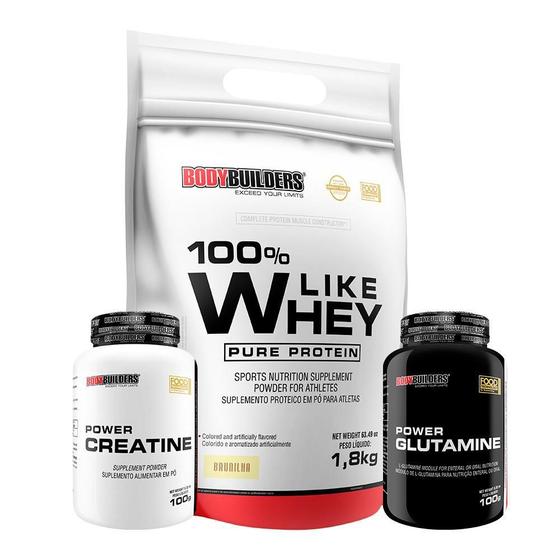 Imagem de Kit 100% Like Whey 1.8Kg + Power Creatina 100G + Power Glutamina 100G Bodybuilders