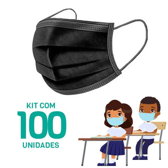 Imagem de Kit 100 Máscaras Descartáveis para Crianças - Cor Preto